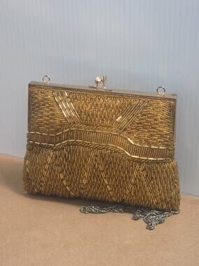 Vintage Laura Gold Beaded Art Deco Sunburst Evening Bag Clutch